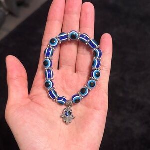 Blue Beaded Bracelet with Hamsa Charm